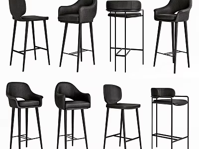 Modern Bar Stools With Leather Seats And Metal Frames In Various Styles 3d model