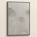 Two Piece Abstract Painting With Wavy Line Texture In Light Tone And Metallic Frame