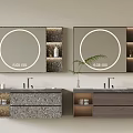 Modern Bathroom Cabinet With Double Vanity Round Illuminated Mirrors And Marble Countertops