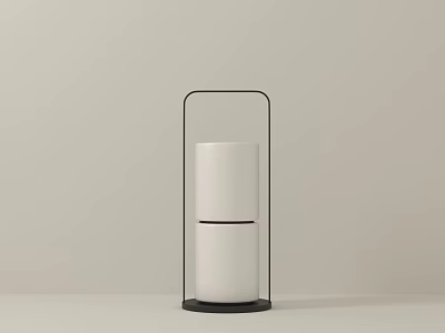 Modern Table Lamp with Black Metal Frame and White Cylindrical Body in Minimalist Design 3d model