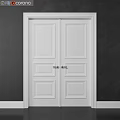 White Double Hinged Doors With Panel Design And Metal Handles On Dark Wall