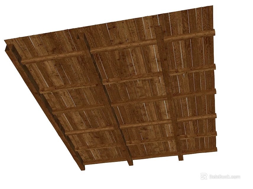 Rustic Wooden Ceiling Design With Beam Structure And Natural Plank Patterns 3d model 
