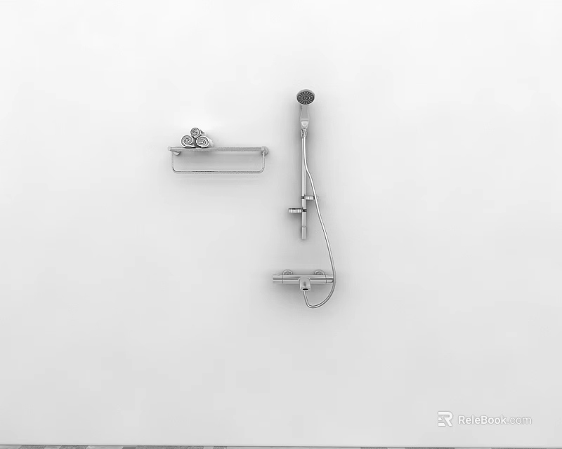 Modern Stainless Steel Bathroom Accessories With Shower Head And Towel Rack 3d model 