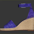 Purple Suede Wedge Sandals With Ankle Strap And Wooden Sole Design