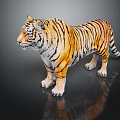 Realistic Reptile Figurine With Orange Black Striped Pattern Standing On Reflective Surface