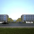 Lian Dong U Valley Modern Industrial Park With Road Cars Trees And Streetlights