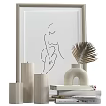 Minimalist Decorative Ornament Set With Female Silhouette Line Art White Vase Palm Leaf Candles