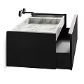 Modern Wall Mounted Washbasin With Dark Brown Black Wooden Cabinet And Marble Countertop