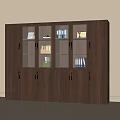 Brown Wooden Storage Cabinet With Glass Doors Folders And Books