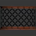 Stylish Round Side Table With Red Wooden Top And Black Diamond Lattice Design
