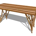 Sturdy Wooden Functional Table With Cross Legs And Slatted Desktop Design