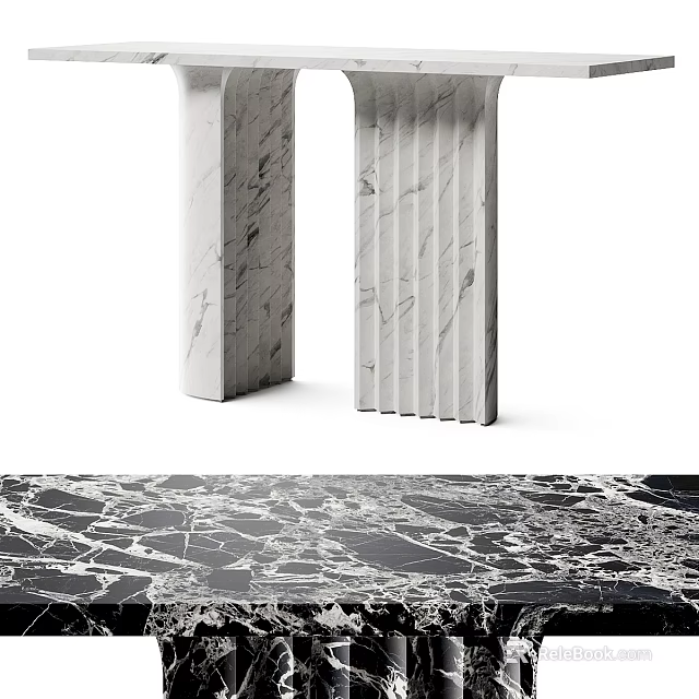 Modern Dressing Table Design With Marble Pedestals And Black White Textured Top 3d model 