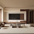 Modern Living Room Interior With Wooden TV Wall Sofa Coffee Table And Carpet