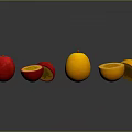Fresh Citrus Fruits Whole and Sliced Red Yellow with Shiny Surface on Dark Background