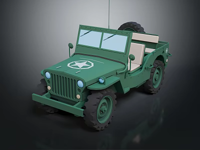 Green Functional Military Vehicle With Star Emblem And Large Tires 3d model