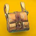 Vintage Leather Bag With Shoulder Straps Front Pockets And Distressed Texture On Yellow Background