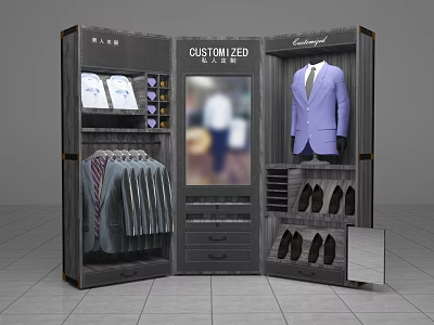 Customized Men's Clothing Store with Suits Shirts Ties and Shoes 3d model