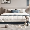 Cozy Kids Bed Room Decor With Stuffed Toy Wooden Blocks Mickey Poster And Striped Rug
