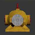Yellow Metal Industrial Equipment With Red Lifting Ring Red Cover Supporting Feet And Warning Sign