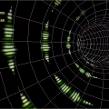 Cartoon Scene With Dynamic Spiral Glowing Lines In Green Yellow On Black Background
