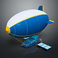 Modern Blue White Yellow Striped Airship Design With Gondola And Solar Panels
