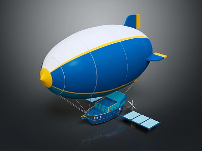 Modern Blue White Yellow Striped Airship Design With Gondola And Solar Panels 3d model