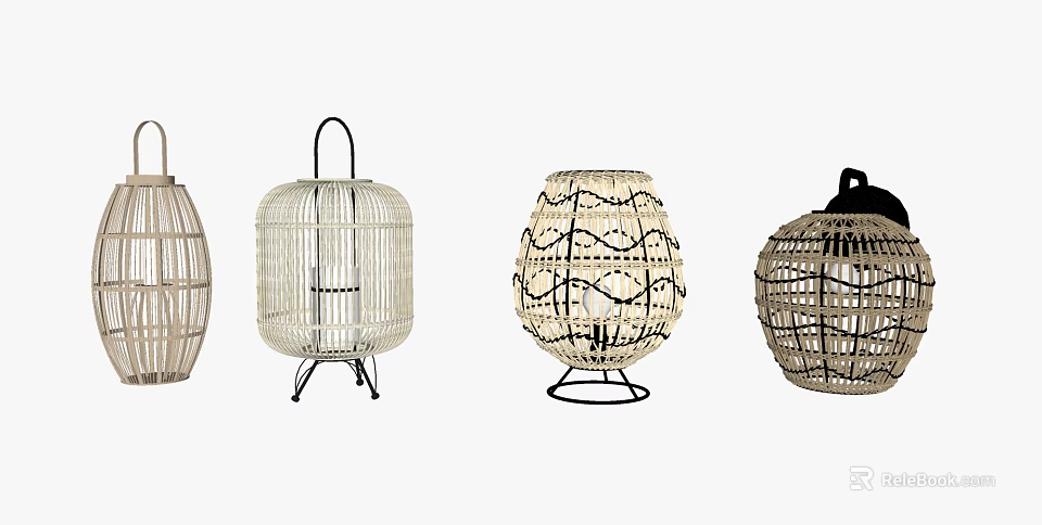 Modern Lighting Combinations With Rattan Weave Metal Stand And Diverse Designs 3d model 
