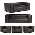 Modern Black Leather Sofa Set With Three Seater Sofa And Single Armchairs 3d model