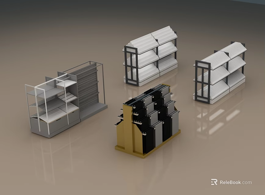 Supermarket Department Store Shelving Units With Metal Frames And Multi Tiered Racks 3d model 