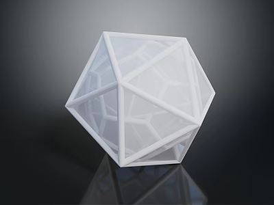 White Geometric Polyhedron With Intricate Grid Pattern And Reflective Surface 3d model