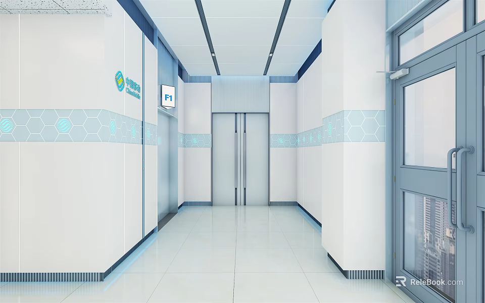 Modern Elevator Lobby With Clean White Walls And Bright Lighting Design 3d model