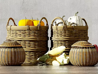 New Chinese Storage Basket Pumpkin Corn Crop Ornaments 3d model
