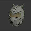 Silver Metallic Helmet With Cat Ear Design And Yellow Futuristic Visor