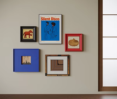 Abstract Paintings Wall Art with Multiple Frames and Geometric Patterns Hanging on Wall 3d model