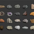 Natural Stone Materials with Various Colors and Different Shapes Arranged on Black Background