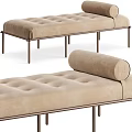 Modern Beige Sofa Bench With Tufted Velvet Upholstery And Metal Legs