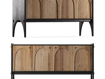 Elegant Modern Wooden Chest Of Drawers With Arched Doors And Black Frame Design 3d model