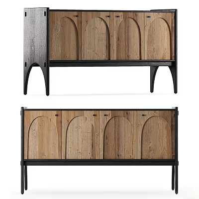 Elegant Modern Wooden Chest Of Drawers With Arched Doors And Black Frame Design 3d model