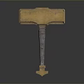 Durable Golden Hammer Hardware Tool With Textured Head And Patterned Handle 3d model