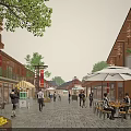 Bustling Traditional Pedestrian Commercial Street With Lanterns Outdoor Dining And Evening Ambiance