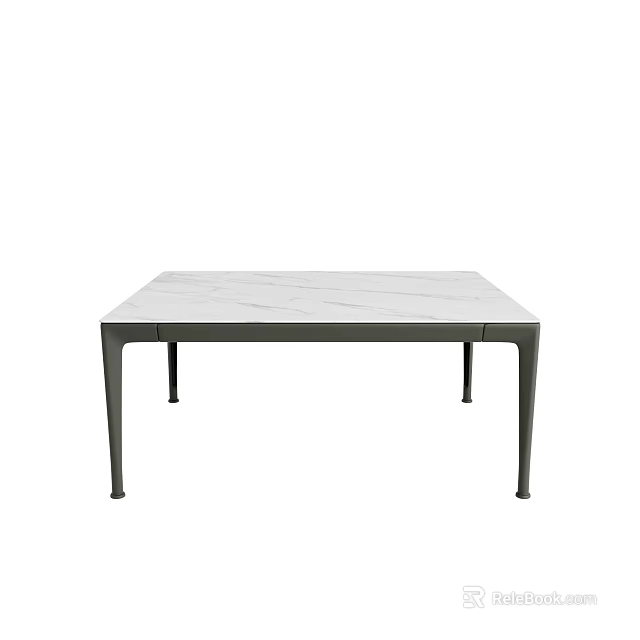 Square Modern Marble Dining Table with Black Legs and Textured Top 3d model