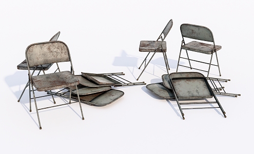 old folding chair rusty iron chair 3d model