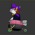 Purple Doll With Purple Hat And W Logo Sitting On Pink Cart With Green Wheels