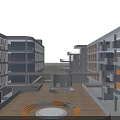 Modern Multi Storey School Building Exterior With Green Lawns Trees Road Cars And Blue Sky