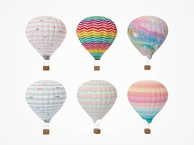 Colorful Hot Air Balloons With Various Patterns Like Stripes Stars And Gradient 3d model