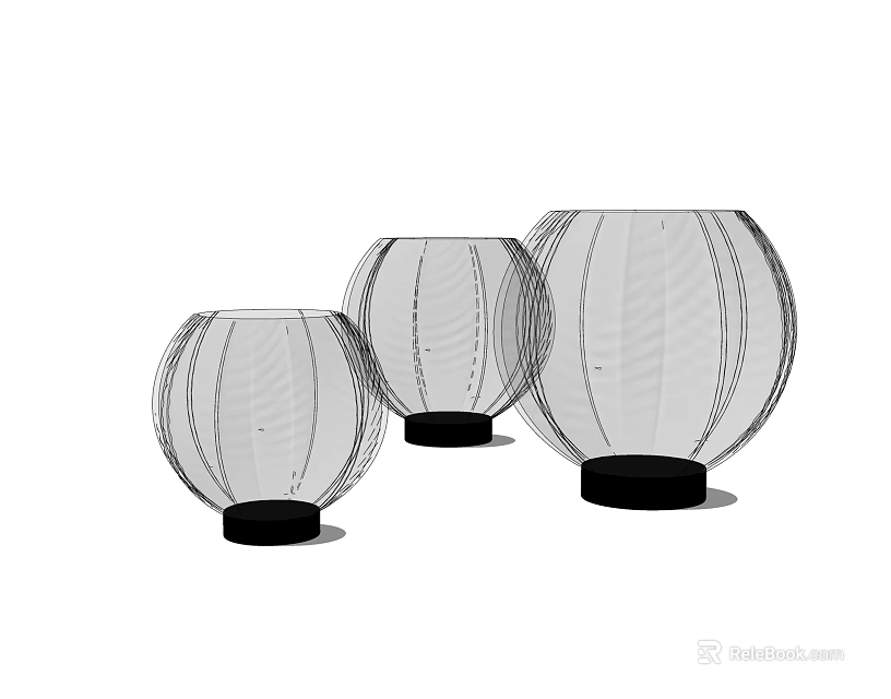Three Lantern Shaped Modern Line Design Table Lamps With White Shade Black Base 3d model 
