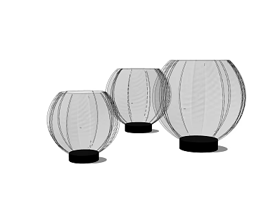 Three Lantern Shaped Modern Line Design Table Lamps With White Shade Black Base 3d model