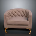 Luxury Modern Light Brown Armchair With Tufted Diamond Pattern Curved Armrests And Gold Metal Legs