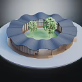 Architectural Model Of Circular Building With Wavy Roof And Central Trees