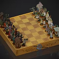 Decorative Chess Set With Wooden Board Carved Design Miniature Houses And Tents